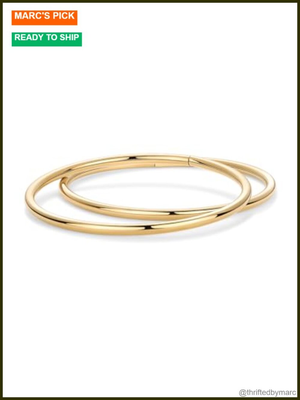 Waterproof Bangle Bracelet Set 14K Gold Plated Stainless Steel 2-Pack